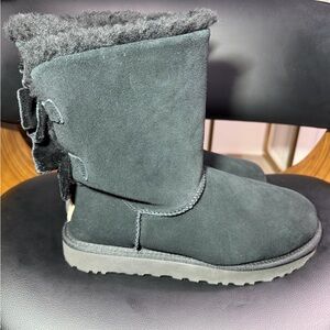 Women's Black Suede Boots with Bow Detail Sz 9